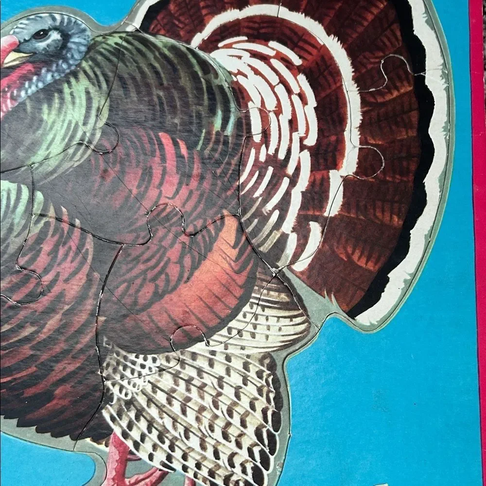 Vintage pre-k Floral & Animal Jigsaw Puzzle Lot - Bright Turquoise, Red, Pink
